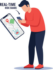Person using smartphone for realtime ride share navigation.