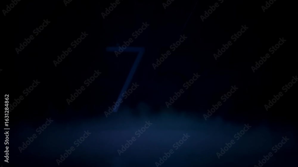 Poster dynamic neon number 75 glows with sparkling light effects and ethereal mist