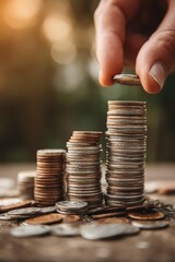 Investing in savings stacking coins financial growth outdoor view