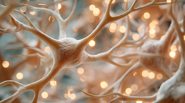 close up image of neurons in the brain, showcasing intricate details and complex connections