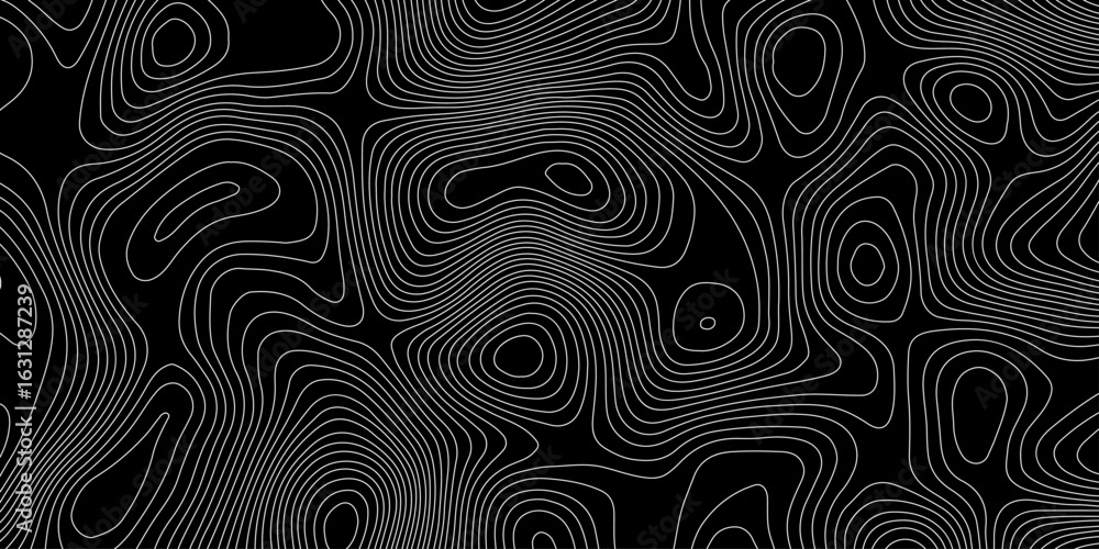 Poster abstract topography pattern lines sea map on a black background with white contour lines area space 