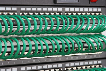 Connecting an Ethernet cable with an Rj45 connector to the equipment in the electrical control...