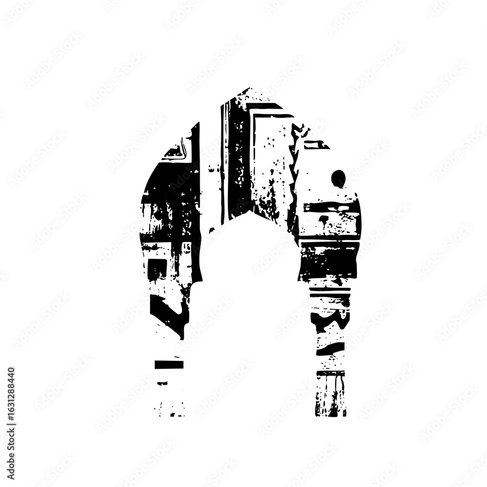 Poster vector abstract portrait combines a face with architectural elements.