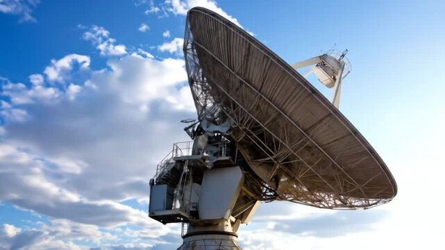 Giant Satellite Dish Against Blue Sky: Communication, Technology, Space