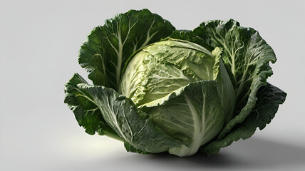 Obraz premium Fresh green cabbage with vibrant leaves grown in a sunny garden setting on a clear day isolated on white and gray background,