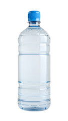 transparent water bottle with a blue cap, transparent background.
