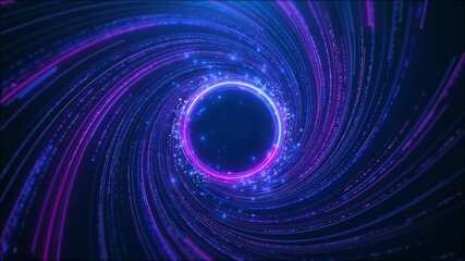 Swirling vortex of vibrant light trails in blue, purple big data, block chain and digital technology. big data, machine learning and artificial intelligence AI analytics big data processing 3D - Powered by Adobe