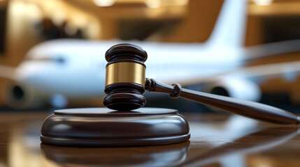 Gavel and airplane background legal aviation travel justice