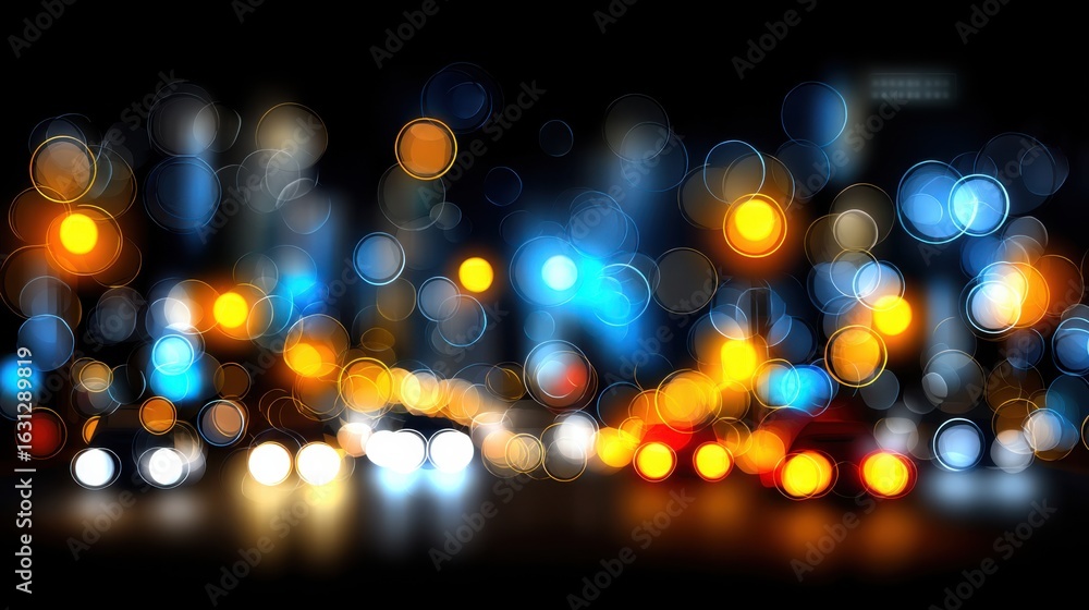 Aufkleber blurred city lights at night creating colorful bokeh effect with vibrant glowing orbs and abstract i