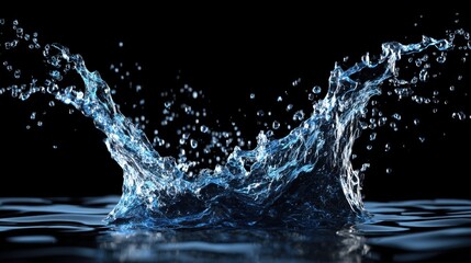 Splash of clear water creating dynamic movement against a black background