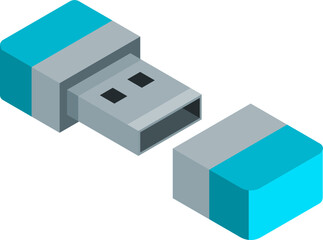 Fototapeta premium Isometric Flash Drive and USB Stick Vector Icons Set