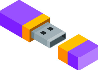 Isometric Flash Drive and USB Stick Vector Icons Set