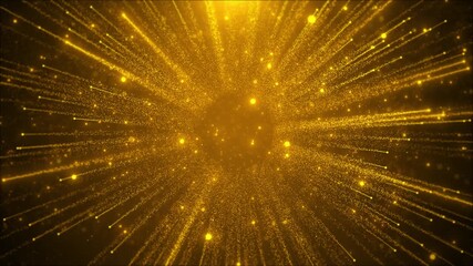 Golden digital rays explode in center particles spread shine, light trails flicker sparkle effect starburst background, festive glamour, celebration sparkle ring burst, glowing screen, magic lines. - Powered by Adobe