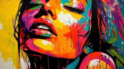 Unique artistic creations blending vivid colors with facial forms.
