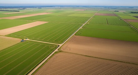 Vast Agricultural Tapestry: Aerial View of Geometric Green and Brown Fields