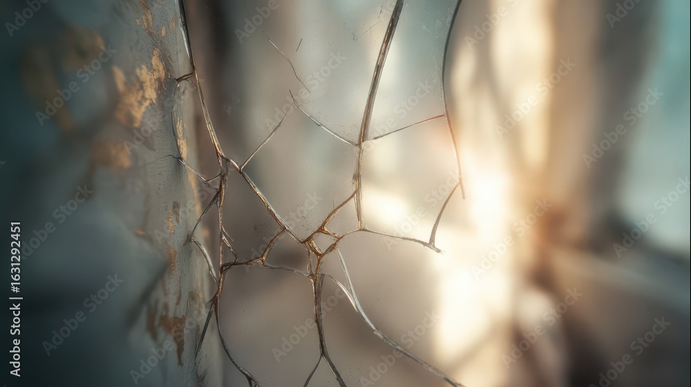 Poster close-up view of shattered glass with intricate patterns.