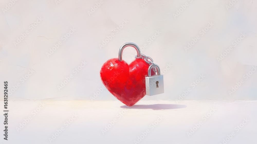 Poster symbolic image of a chained red heart with a padlock