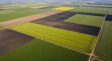 Vast Agricultural Tapestry: An Aerial View of Diverse Crop Fields and Farmland