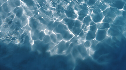 Obraz premium Overhead perspective of water surface, dynamic ripple, blue, abstract, sunlight reflection, tranquil, nature