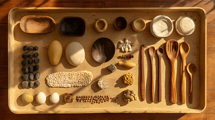 Small everyday items neatly arranged, symbolizing life's simple joys and improvements