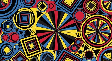 Obraz premium Geometric symphony: A bold interplay of shapes, lines and vibrant primary colors