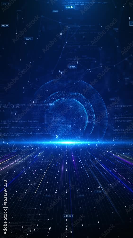 Poster circular digital futuristic ui glowing space future technology blue background glowing lines circula