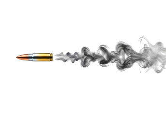 Bullet in Motion with Smoke Trail – Isolated on White or Transparent Background