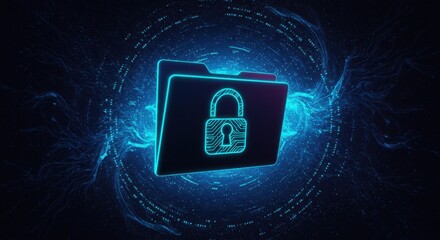 Abstract representation of data privacy, locked folder, digital patterns