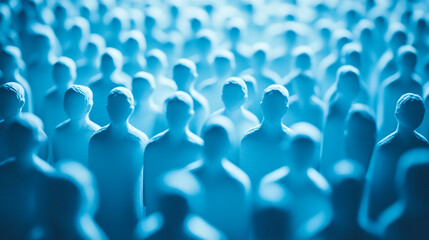 Obraz premium A large crowd of anonymous figures in blue light a sea of faces