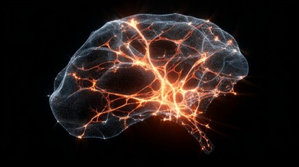 A close-up of brain neurons transmitting electric signals, symbolizing thought and memory