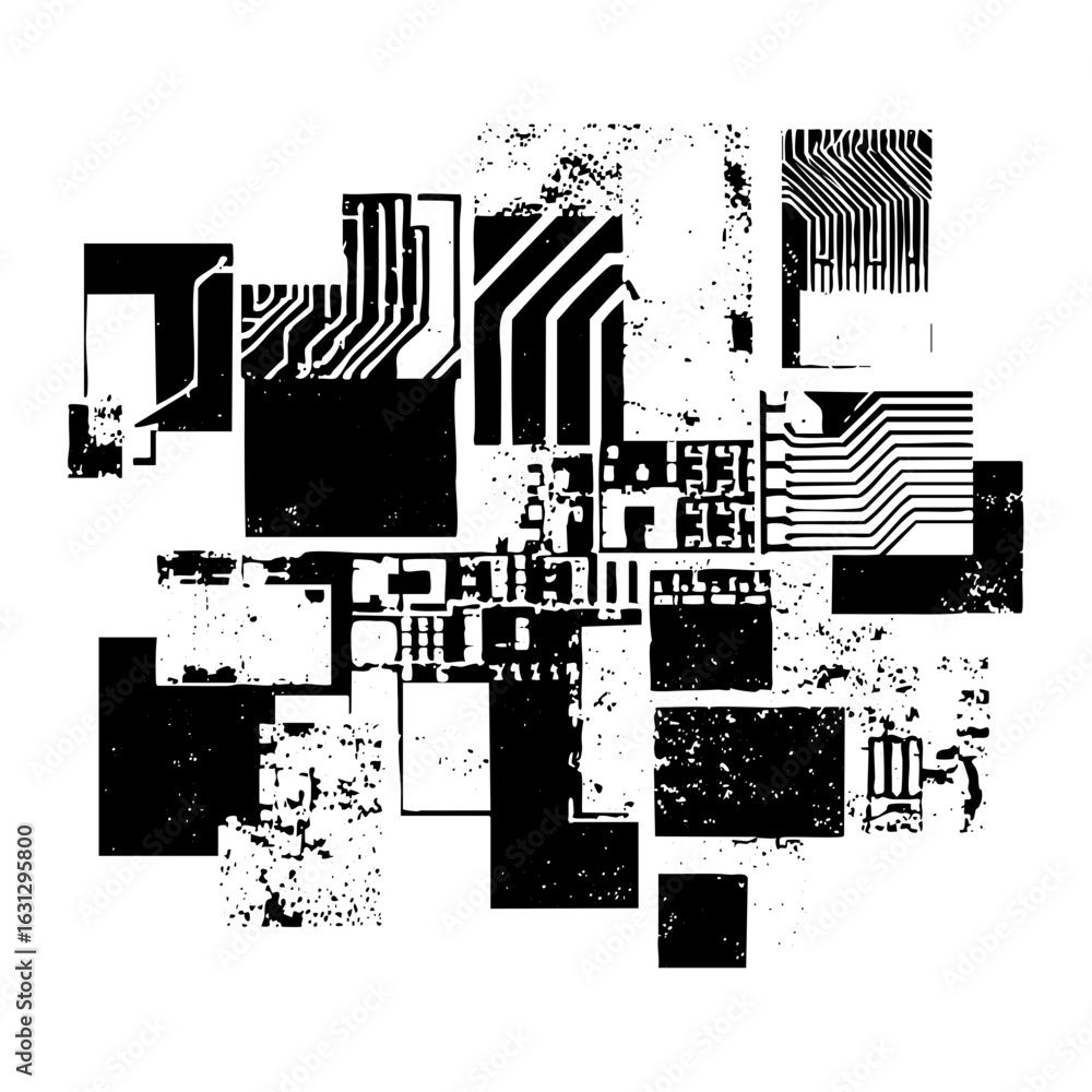 Poster vector abstract circuit board with geometric shapes.