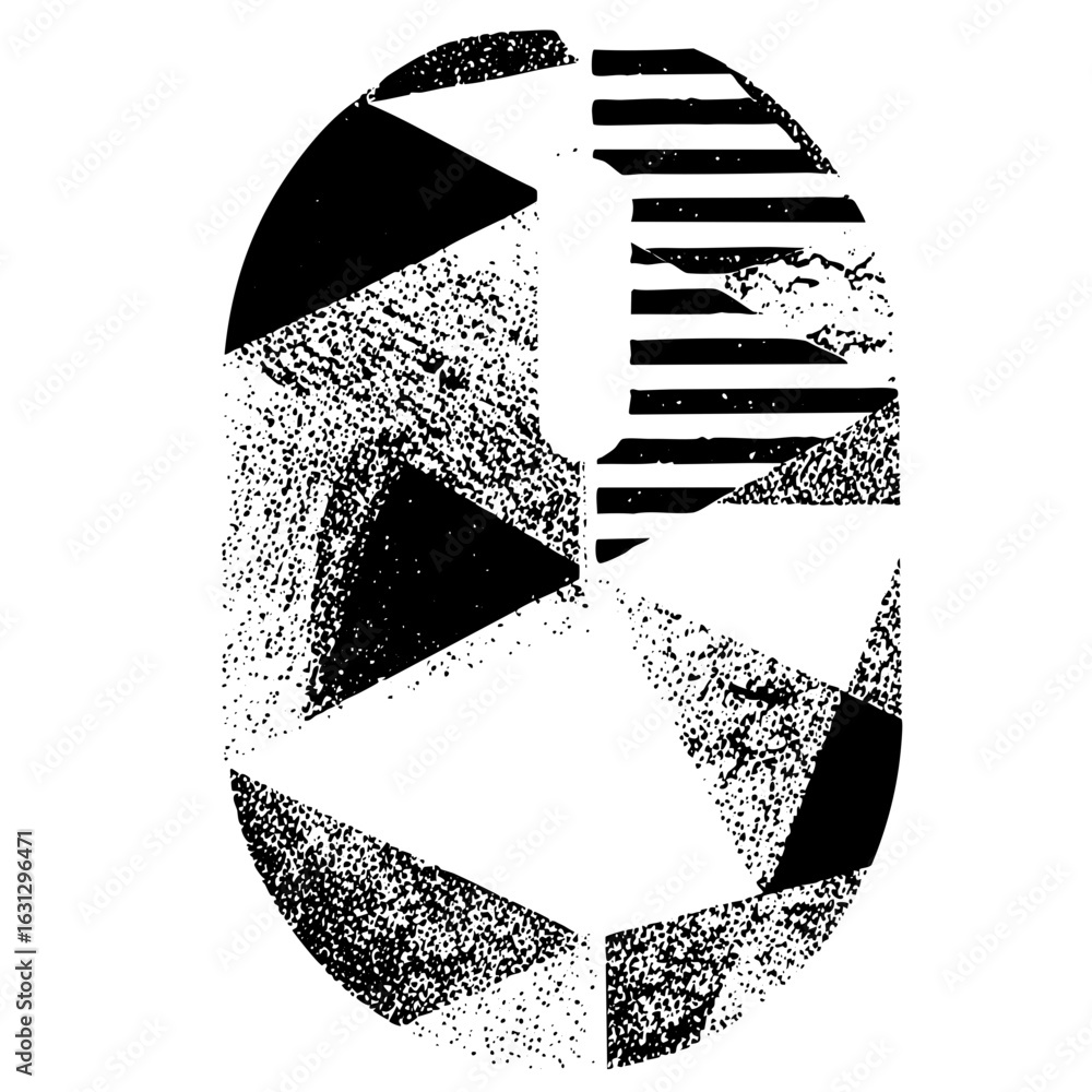 Poster vector abstract face composed of geometric shapes and halftone dots.