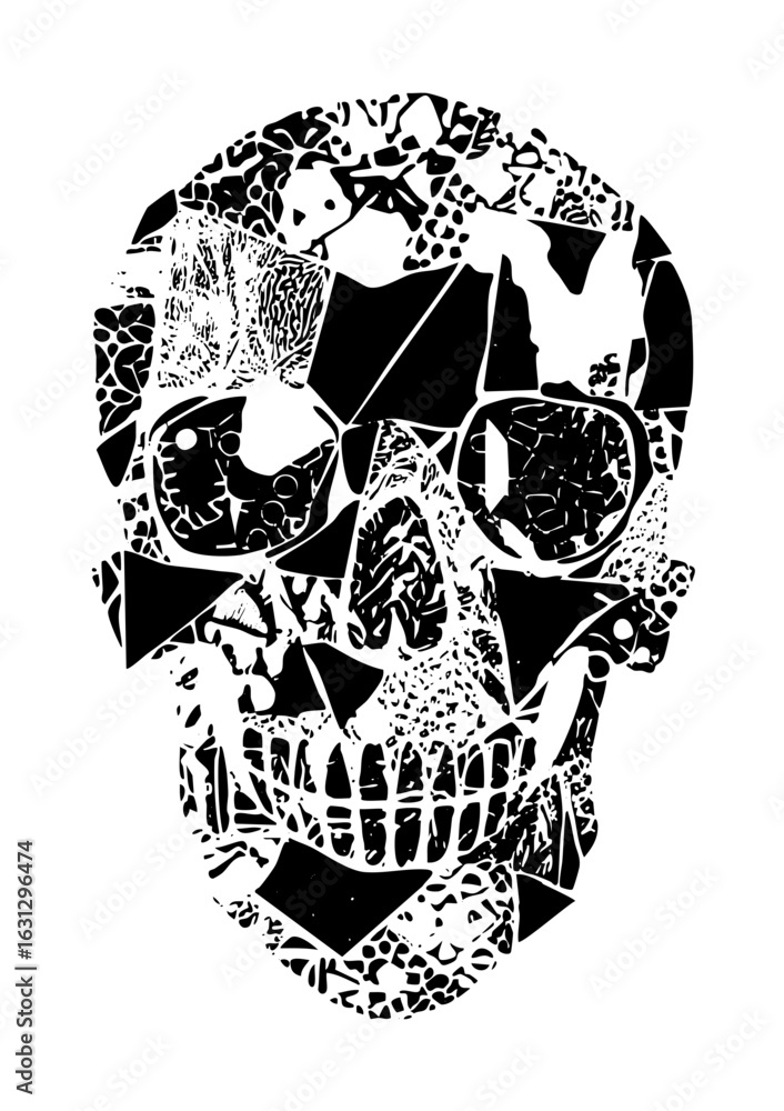 Poster vector fragmented skull with abstract geometric .
