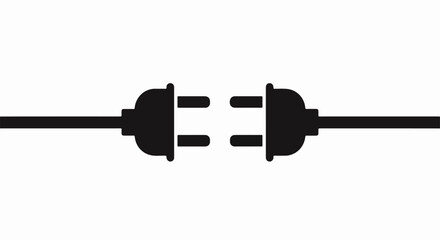 Minimalist black silhouette of a two-prong electric plug and socket about to connect, representing connection and power.