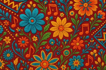 Vibrant floral patterns featuring colorful flowers and musical notes, perfect for textiles, wallpapers, and decorative designs.