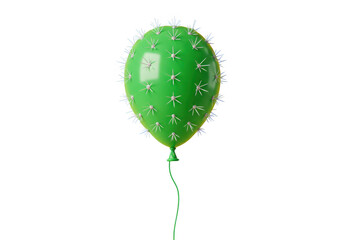 Obraz premium A bright green balloon decorated with small white spikes, resembling a cactus, isolated on a transparent background for a festive touch
