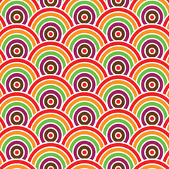 Adobe IllustrColorful Retro Seamless Pattern with Half Circles and Concentric Arches in Vibrant Tonesator Artwork