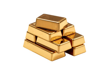 Stack of shiny gold bars, symbolizing wealth, investment, and prosperity. Isolated on transparent background
