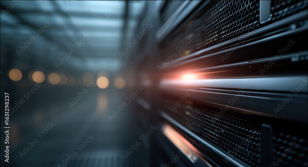 Poster glowing server rack data center technology futuristic network digital storage modern illuminated blu