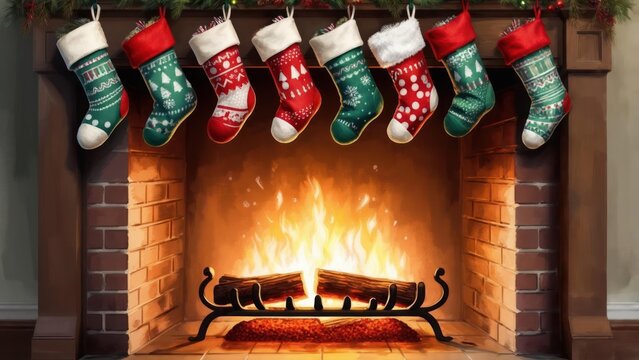 Christmas stockings hung above a fireplace - Powered by Adobe