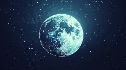 Fototapeta premium A luminous moon shines brightly in a dark starry night sky its surface textured and detailed