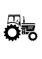Vector Black vector of a vintage tractor with gear wheels.