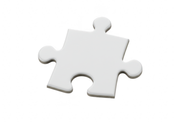 Single white jigsaw puzzle piece isolated on transparent background