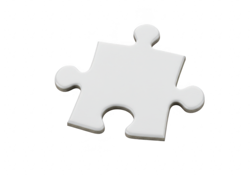 Single white jigsaw puzzle piece isolated on transparent background