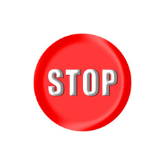 Red Stop Button Icon Glossy 3D Symbol for Alert Warning and Emergency