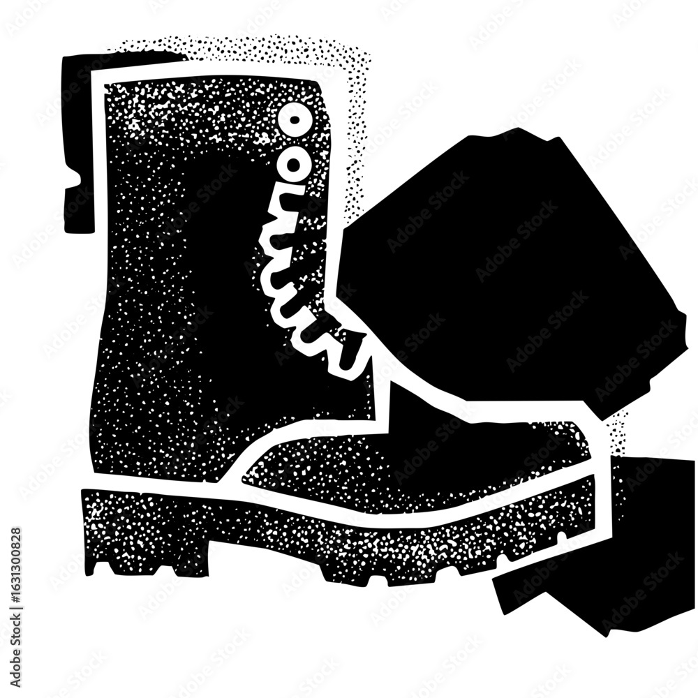 Poster vector bold monochrome of a sturdy work boot with a dynamic shadow.