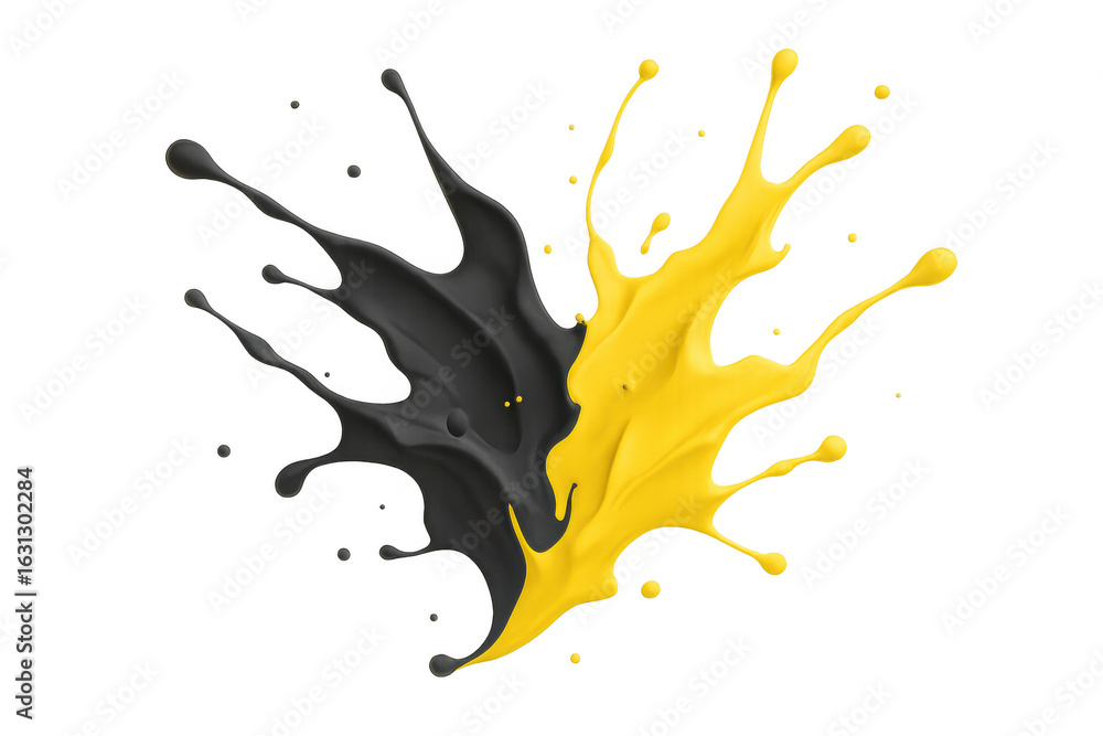 Poster black and yellow paint splashing together on a transparent background, creating a vibrant and dynami