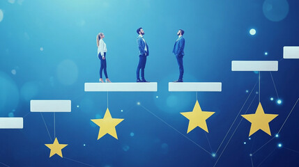 Business people on platforms with stars achieving success growth teamwork
