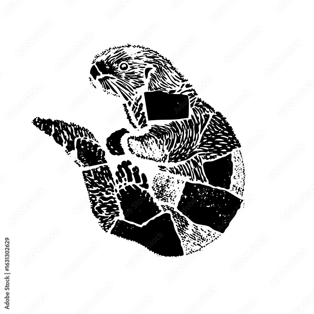 Poster vector playful otter gestures with a raised paw.