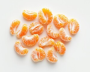 Freshly peeled mandarin orange segments arranged in a pile